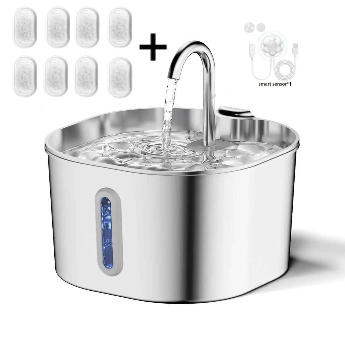 Stainless Steel Cat Water Fountain Automatic Pet Drinking Dispenser 2.2L