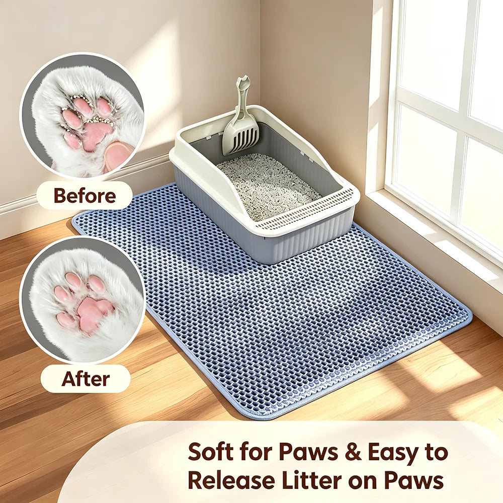 Double Layer Cat Litter Mat, Waterproof Non Slip Litter Trapping Mat