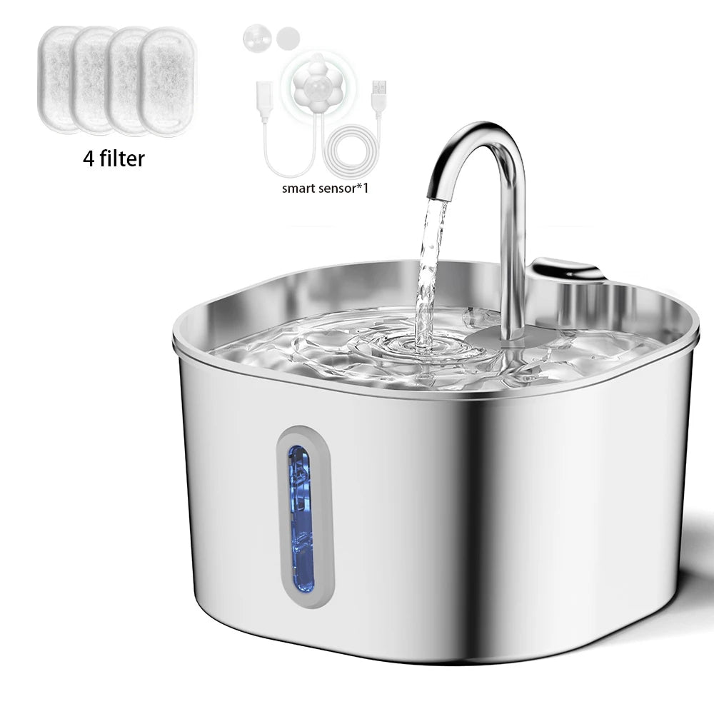 Stainless Steel Cat Water Fountain Automatic Pet Drinking Dispenser 2.2L