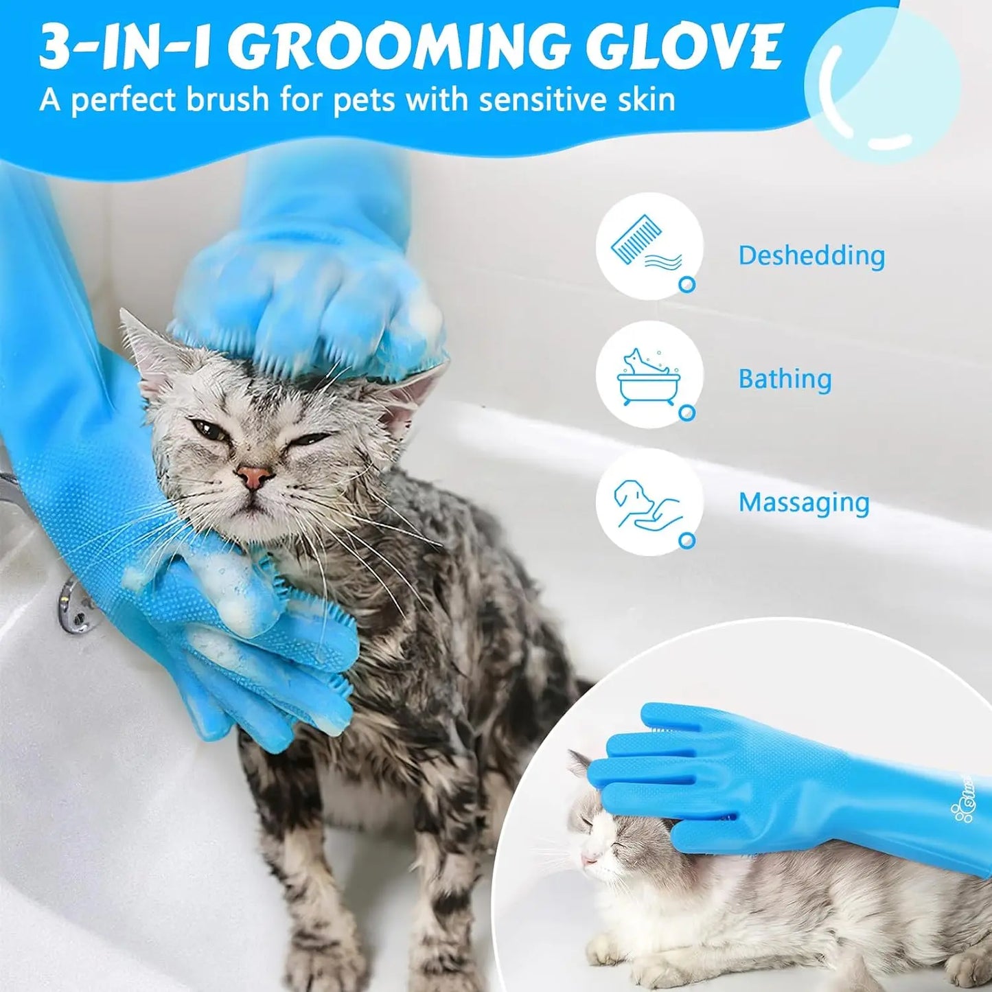 Deshedding Pet Grooming Glove with Soft Silicone Tips