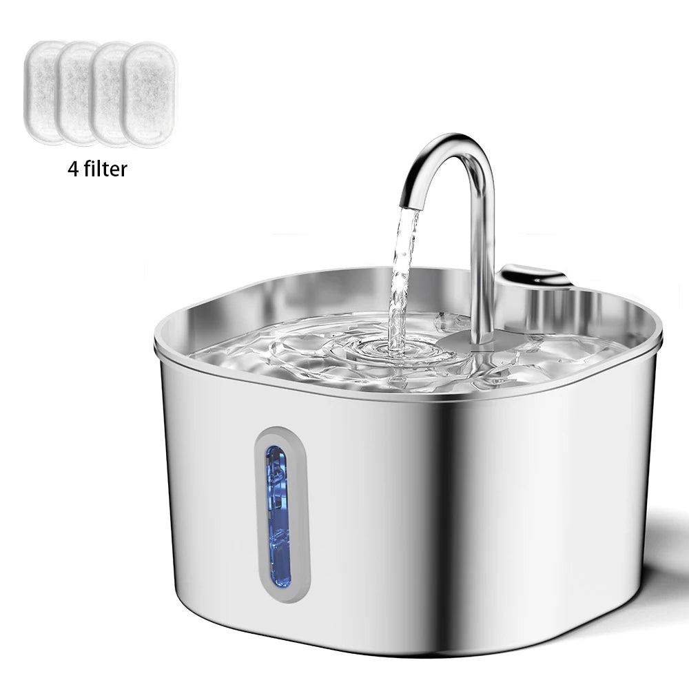 Stainless Steel Cat Water Fountain Automatic Pet Drinking Dispenser 2.2L